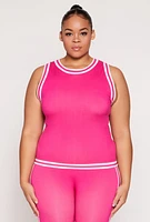 Womens Plus Size Seamless Varsity Stripe Trim Tank Top, Pink, Size 2X-3X
