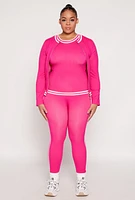 Womens Plus Size Seamless Varsity Stripe Trim Tank Top, Pink, Size 2X-3X