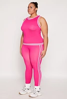 Womens Plus Size Seamless Varsity Stripe Trim Tank Top, Pink, Size 2X-3X
