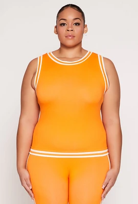 Womens Plus Seamless Varsity Stripe Trim Tank Top, 1X-2X