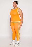 Womens Plus Size Seamless Varsity Stripe Trim Tank Top, Orange, Size 1X-2X