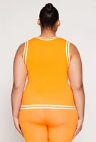 Womens Plus Size Seamless Varsity Stripe Trim Tank Top, Orange, Size 1X-2X