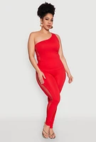 Womens Plus Size Laser Cut Side One Shoulder Top, Red, Size 2X-3X