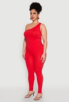 Womens Plus Size Laser Cut Side One Shoulder Top, Red, Size 2X-3X