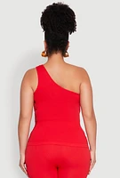 Womens Plus Size Laser Cut Side One Shoulder Top, Red, Size 2X-3X