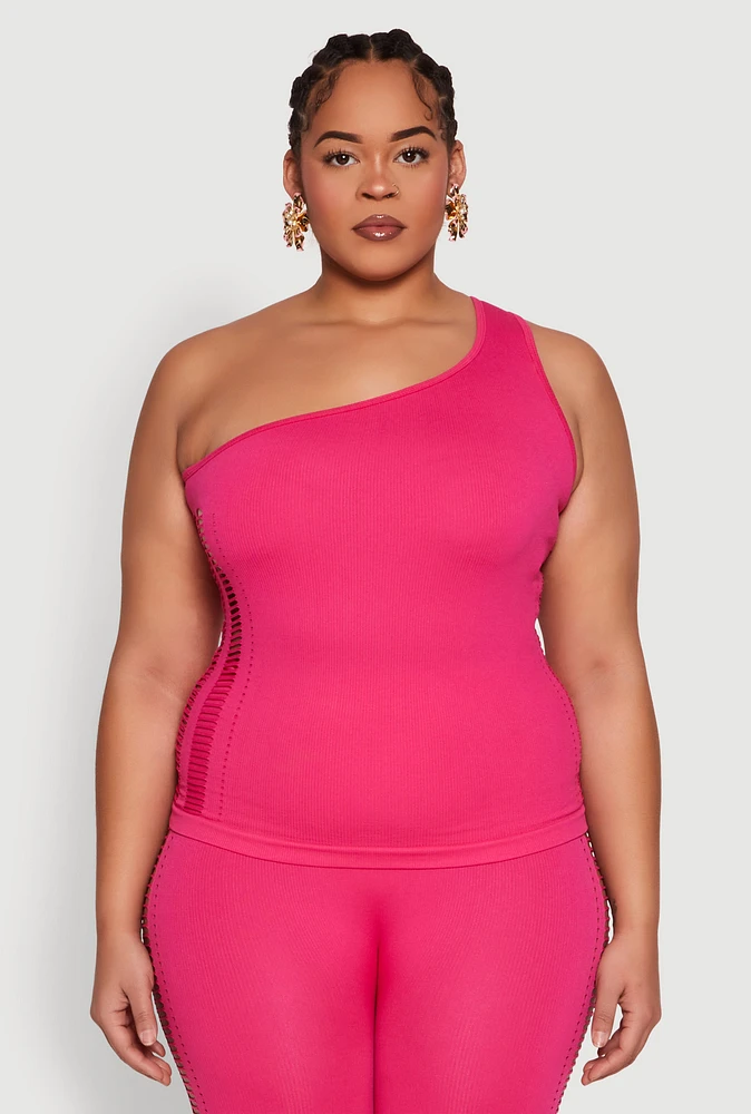 Womens Plus Laser Cut Side One Shoulder Top,