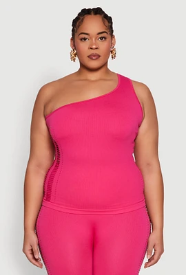 Womens Plus Laser Cut Side One Shoulder Top,