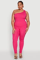 Womens Plus Size Laser Cut Side One Shoulder Top, Pink, Size 2X-3X
