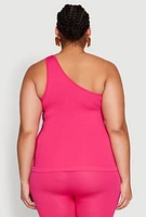 Womens Plus Size Laser Cut Side One Shoulder Top, Pink, Size 2X-3X