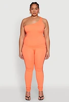Womens Plus Size Laser Cut Side One Shoulder Top, Orange, Size 2X-3X