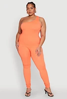 Womens Plus Size Laser Cut Side One Shoulder Top, Orange, Size 2X-3X