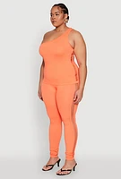 Womens Plus Size Laser Cut Side One Shoulder Top, Orange, Size 2X-3X