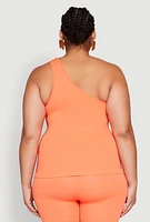 Womens Plus Size Laser Cut Side One Shoulder Top, Orange, Size 1X-2X