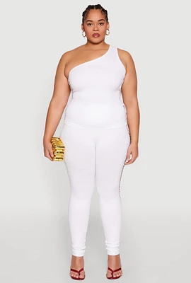 Womens Plus Size Laser Cut Side Leggings, White, Size 2X-3X
