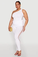Womens Plus Size Laser Cut Side Leggings, White, Size 2X-3X