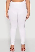 Womens Plus Size Laser Cut Side Leggings, White, Size 2X-3X