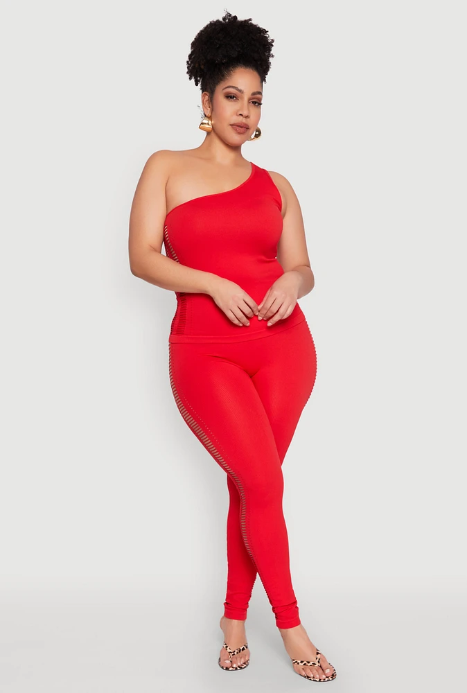 Womens Plus Size Laser Cut Side Leggings, Red, Size 2X-3X