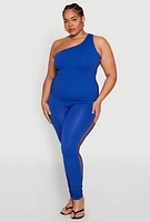 Womens Plus Size Laser Cut Side Leggings, Blue, Size 1X-2X