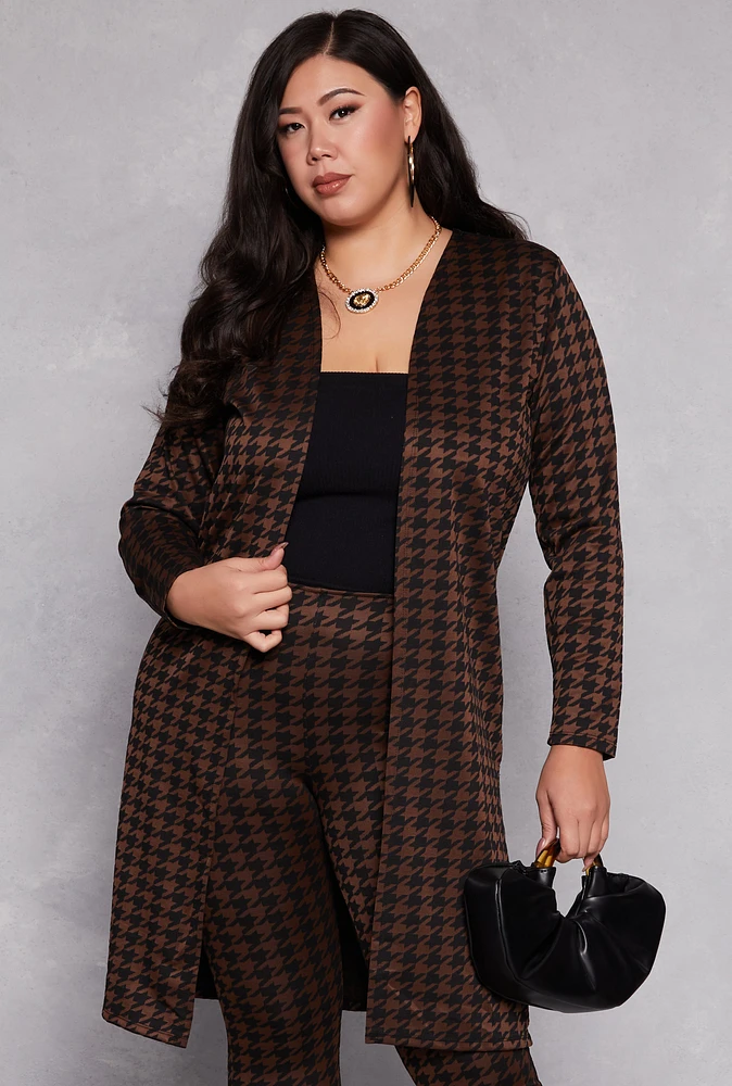 Womens Plus Size Houndstooth Duster, Brown, Size 1X