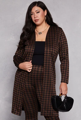 Womens Plus Size Houndstooth Duster, Brown, Size 1X