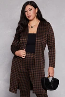 Womens Plus Size Houndstooth Duster, Brown, Size 1X