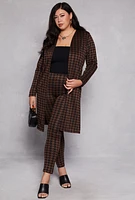 Womens Plus Size Houndstooth Duster, Brown, Size 1X