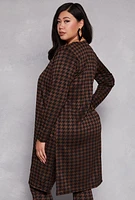 Womens Plus Size Houndstooth Duster, Brown, Size 1X