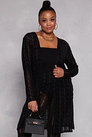 Womens Plus Size Velvet Burnout Greek Key Duster, Black, Size 1X