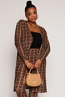 Womens Plus Size Velvet Burnout Greek Key Duster, Brown, Size 1X