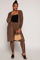 Womens Plus Size Velvet Burnout Greek Key Duster, Brown, Size 1X