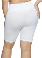 Womens Plus Size Seamless Ribbed Biker Shorts, White, Size 1X-2X