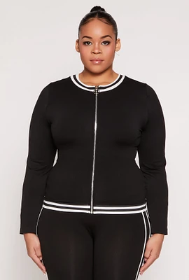 Womens Plus Seamless Varsity Stripe Track Jacket, 2X-3X