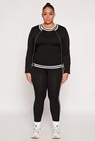 Womens Plus Seamless Varsity Stripe Track Jacket, 1X-2X