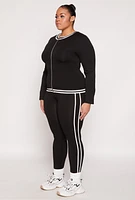 Womens Plus Seamless Varsity Stripe Track Jacket, 1X-2X