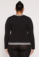 Womens Plus Seamless Varsity Stripe Track Jacket, 1X-2X