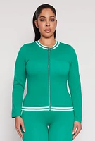 Womens Plus Size Seamless Varsity Stripe Track Jacket, Green, Size 2X-3X