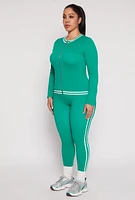 Womens Plus Size Seamless Varsity Stripe Track Jacket, Green, Size 1X-2X