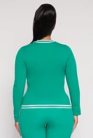 Womens Plus Size Seamless Varsity Stripe Track Jacket, Green, Size 1X-2X