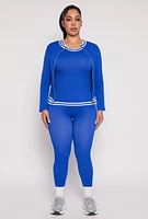 Womens Plus Size Seamless Varsity Stripe Track Jacket, Blue, Size 2X-3X