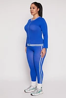 Womens Plus Size Seamless Varsity Stripe Track Jacket, Blue, Size 1X-2X