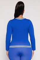 Womens Plus Size Seamless Varsity Stripe Track Jacket, Blue, Size 2X-3X
