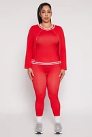 Womens Plus Size Seamless Varsity Stripe Track Jacket, Red, Size 1X-2X