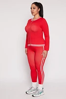 Womens Plus Size Seamless Varsity Stripe Track Jacket, Red, Size 1X-2X