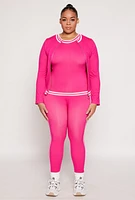 Womens Plus Size Seamless Varsity Stripe Track Jacket, Pink, Size 2X-3X