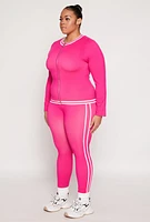 Womens Plus Size Seamless Varsity Stripe Track Jacket, Pink, Size 2X-3X