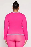 Womens Plus Size Seamless Varsity Stripe Track Jacket, Pink, Size 2X-3X