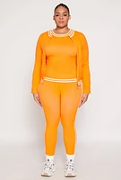 Womens Plus Size Seamless Varsity Stripe Track Jacket, Orange, Size 2X-3X