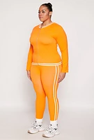Womens Plus Size Seamless Varsity Stripe Track Jacket, Orange, Size 2X-3X