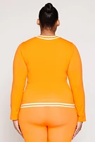 Womens Plus Size Seamless Varsity Stripe Track Jacket, Orange, Size 2X-3X
