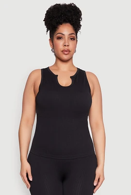 Womens Plus Seamless Ribbed Notch Neck Tank Top,